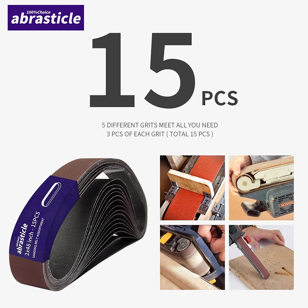 15 Pcs 2 x 48 Inch Assorted Aluminum Oxide Sanding Belt – 2×48(15pcs), Brown