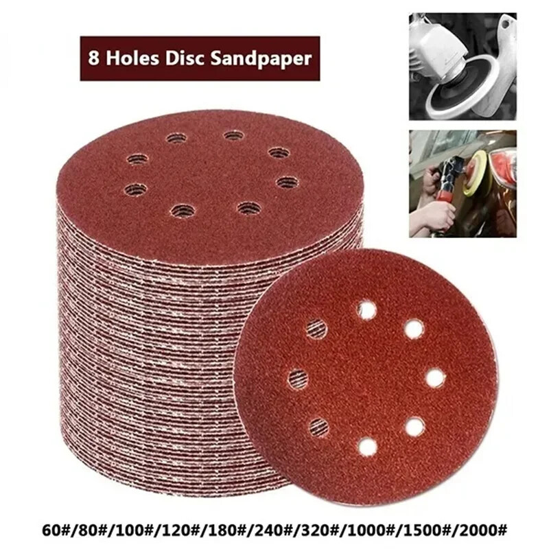 8 Hole 125mm Sandpaper Woodworking Metal Grinding Disc Abrasive Polishing Tools