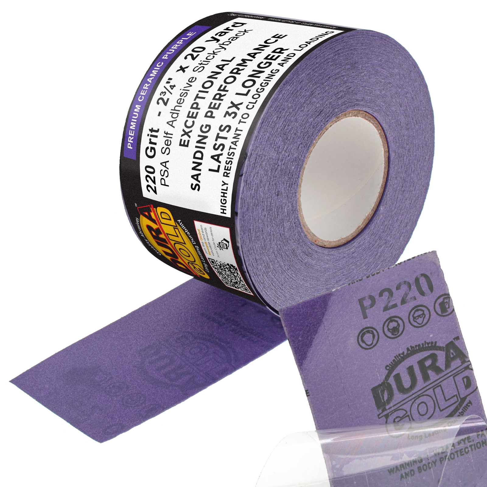 220 Grit Purple Ceramic 2.75″ x 20 Yard Roll Self Adhesive Longboard Sandpaper