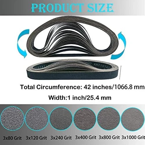 18 PCS 1 x 42 Inch Premium Silicon Carbide Sanding Belts Assortment- 3 Pcs Ea…