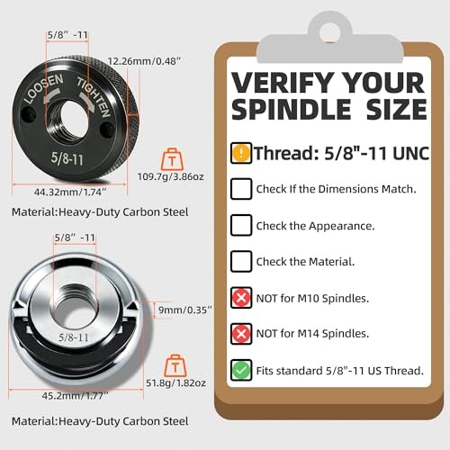 2-Pack 5/8″-11 Angle Grinder Flange Nuts, Tool-Free Quick Release Self Locking