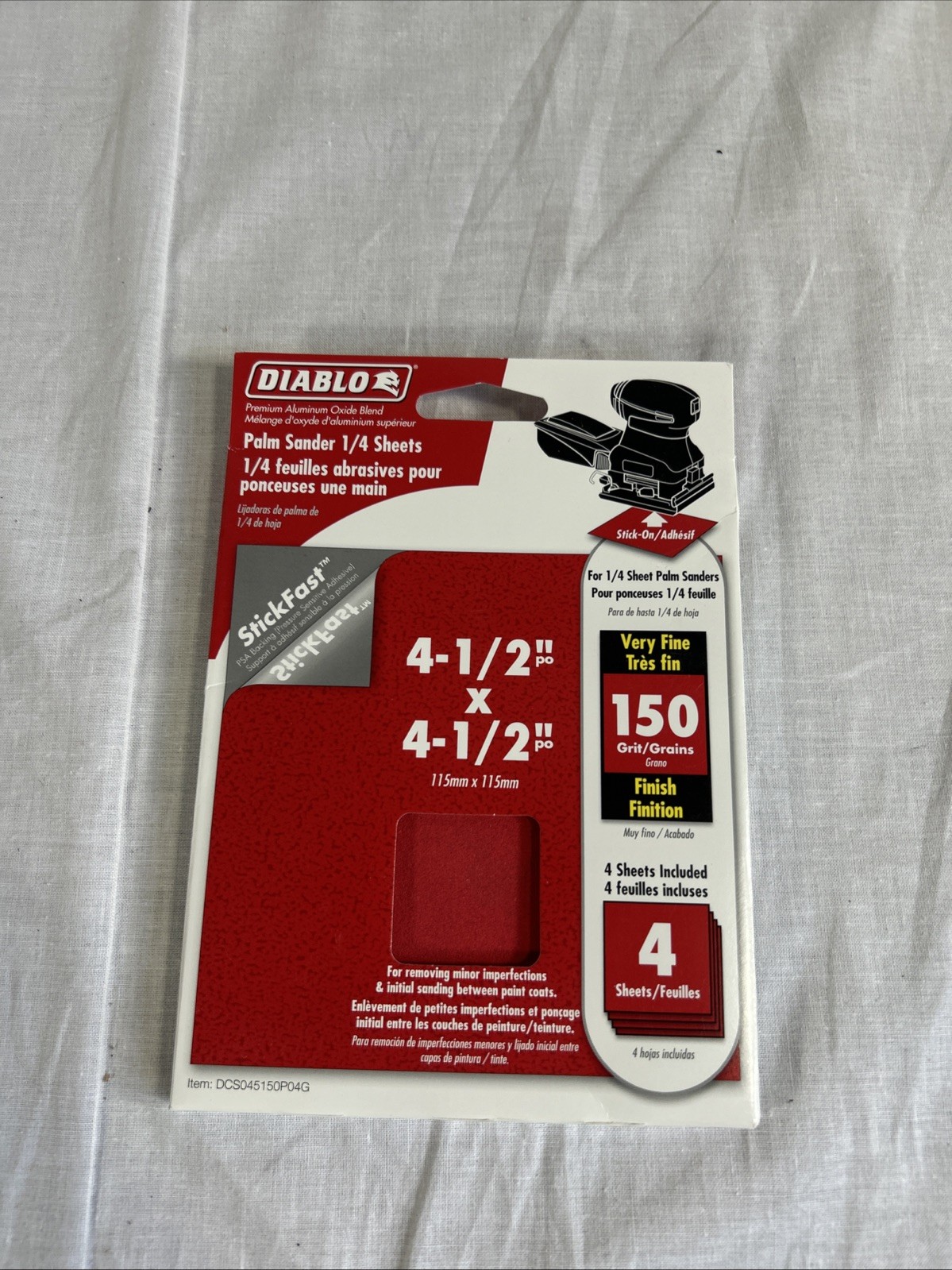 Diablo 4Pk 4.5” X 4.5” Sheet Stick Fast Very Fine 150 Grit Sand Paper.