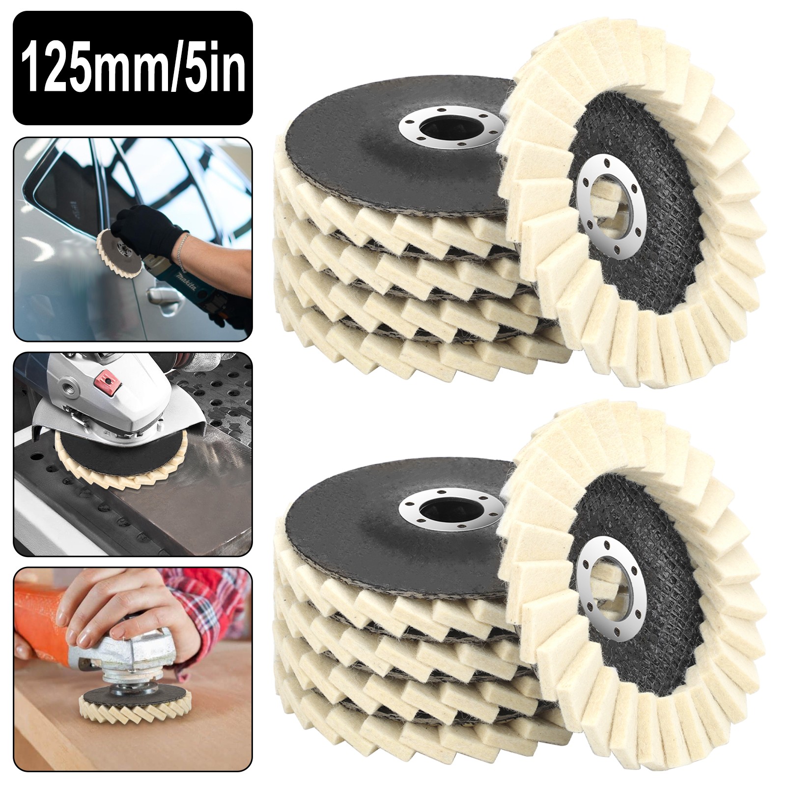 10pcs 4.5″ Wool Polishing Wheels Buffer Pads Flap Felt Polishing Finishing Disc