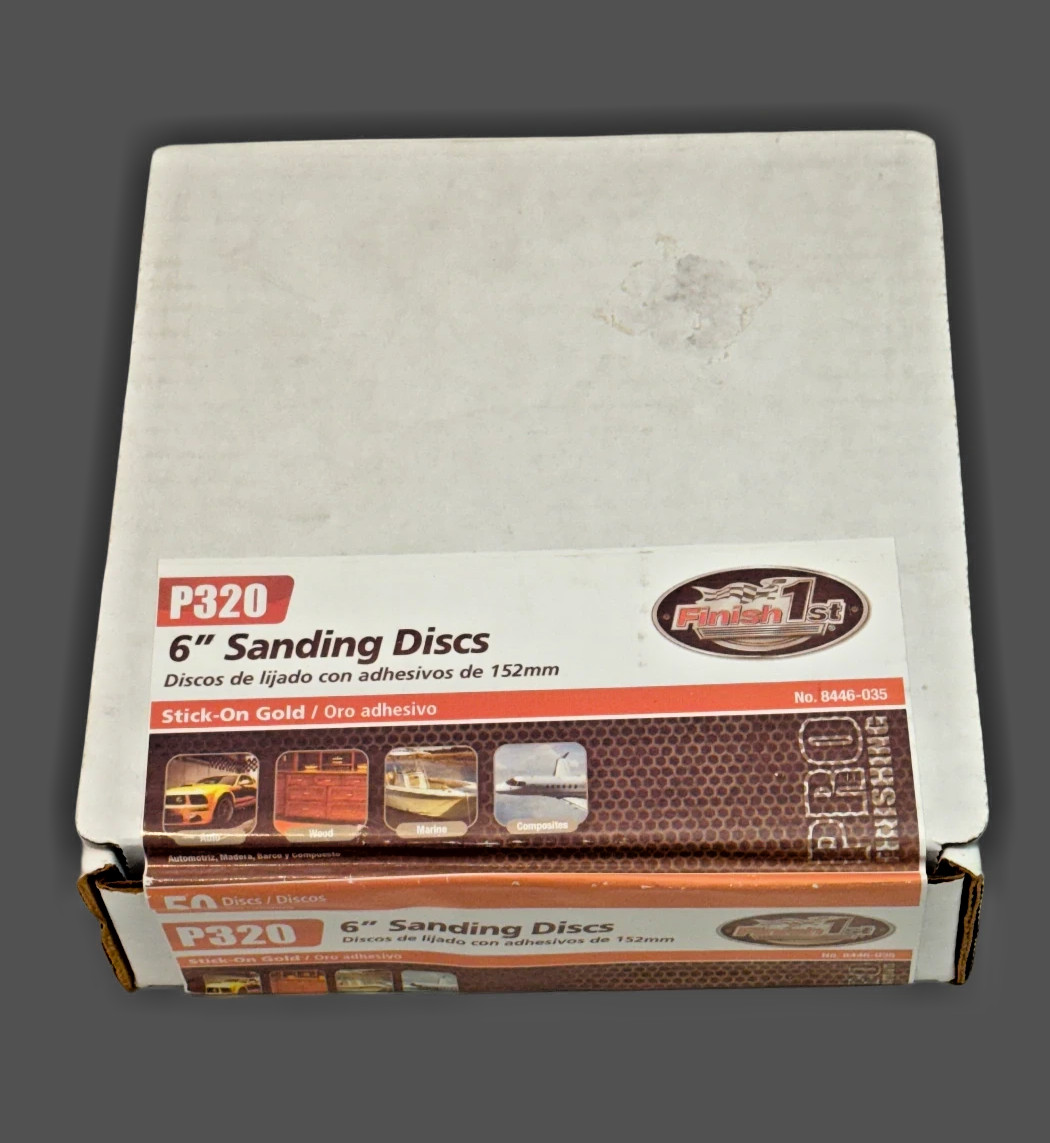 Finish 1st Box of 50 Sanding Discs 6″ P320 Stick-On Gold # 8446-035