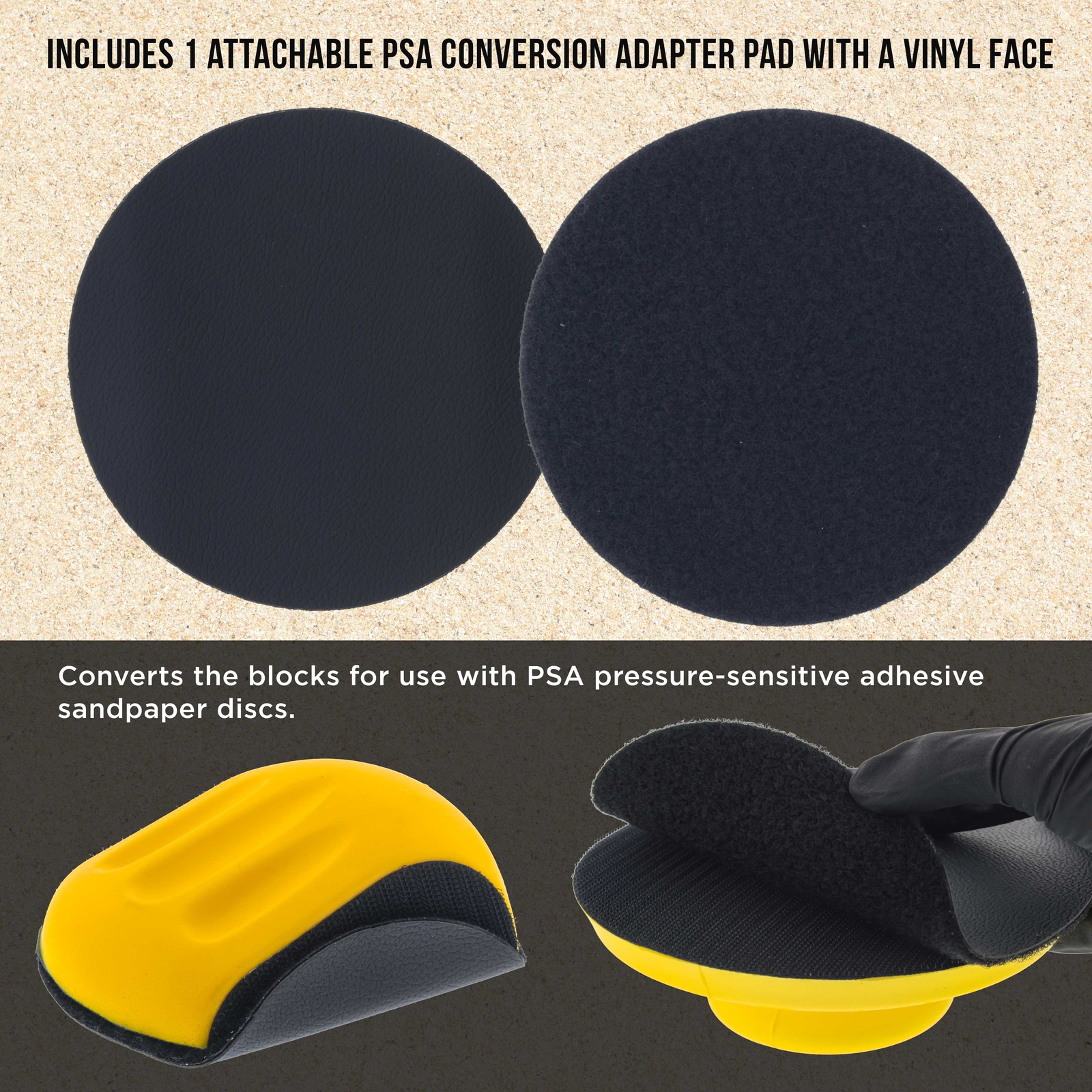 6″ Round & Mouse-Shaped Hand Sanding Block Pads, Hook & Loop, 2-Way PSA Adapter