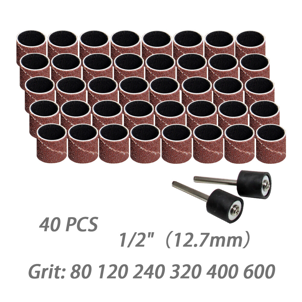 42pcs 1/2″ Drum Sander Set, Sleeves & Drum Kit Grit 80 120 240 320 400 600