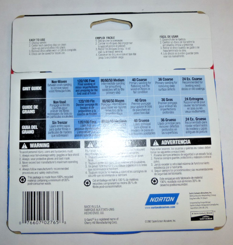 4 packs Norton Floor Sander U-Sand 6 inch 120 grit hook & loop discs each with 4