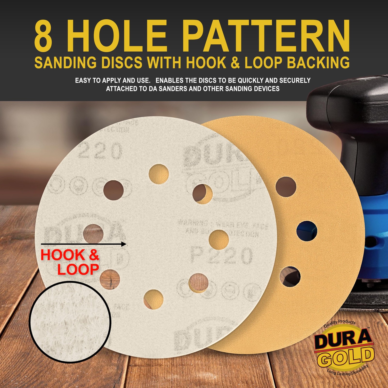 Premium 220 Grit 5″ Sandpaper Discs, 8 Hole Pattern Dustless, 50 Discs – Hook…