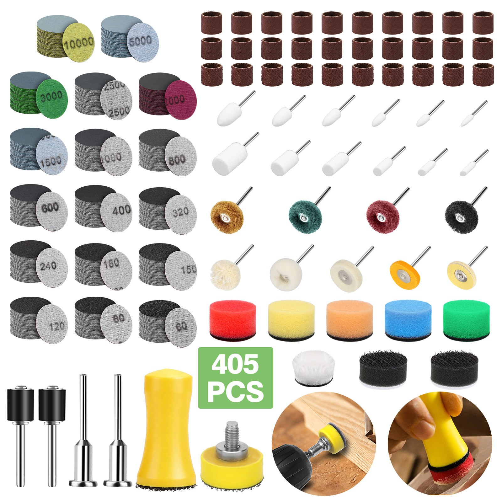 405x 1″80-10000Grit Wet Dry Sanding Disc+Drum Buffing Kit for Dremel Rotary Tool