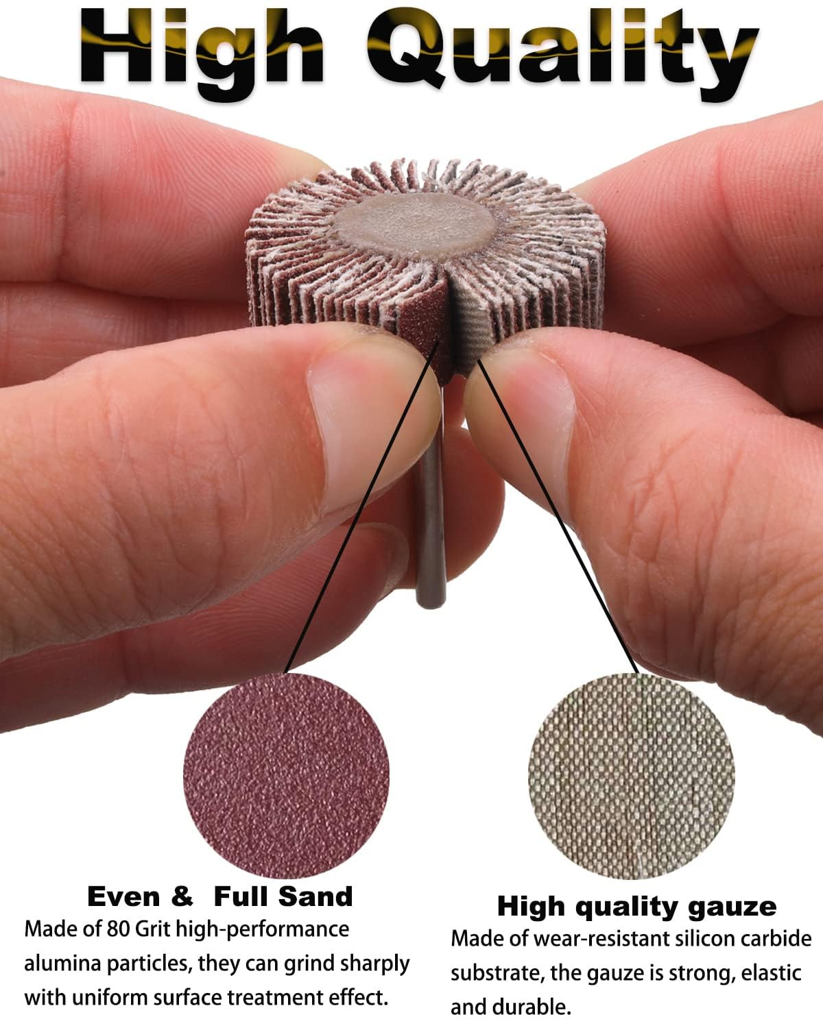 120 Grit 1/4″ Abrasive Flap Wheel Sander Set, 30 Pack | 1/8 Inch Shank (32X10X3)