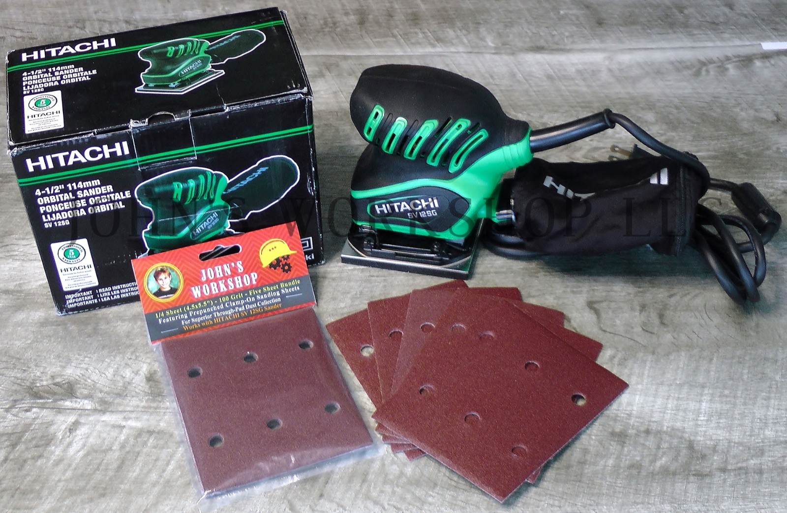 HITACHI SV 12SG – 1/4 Sheet – 100 Grit – No-Slip – 5 Sandpaper Bundle