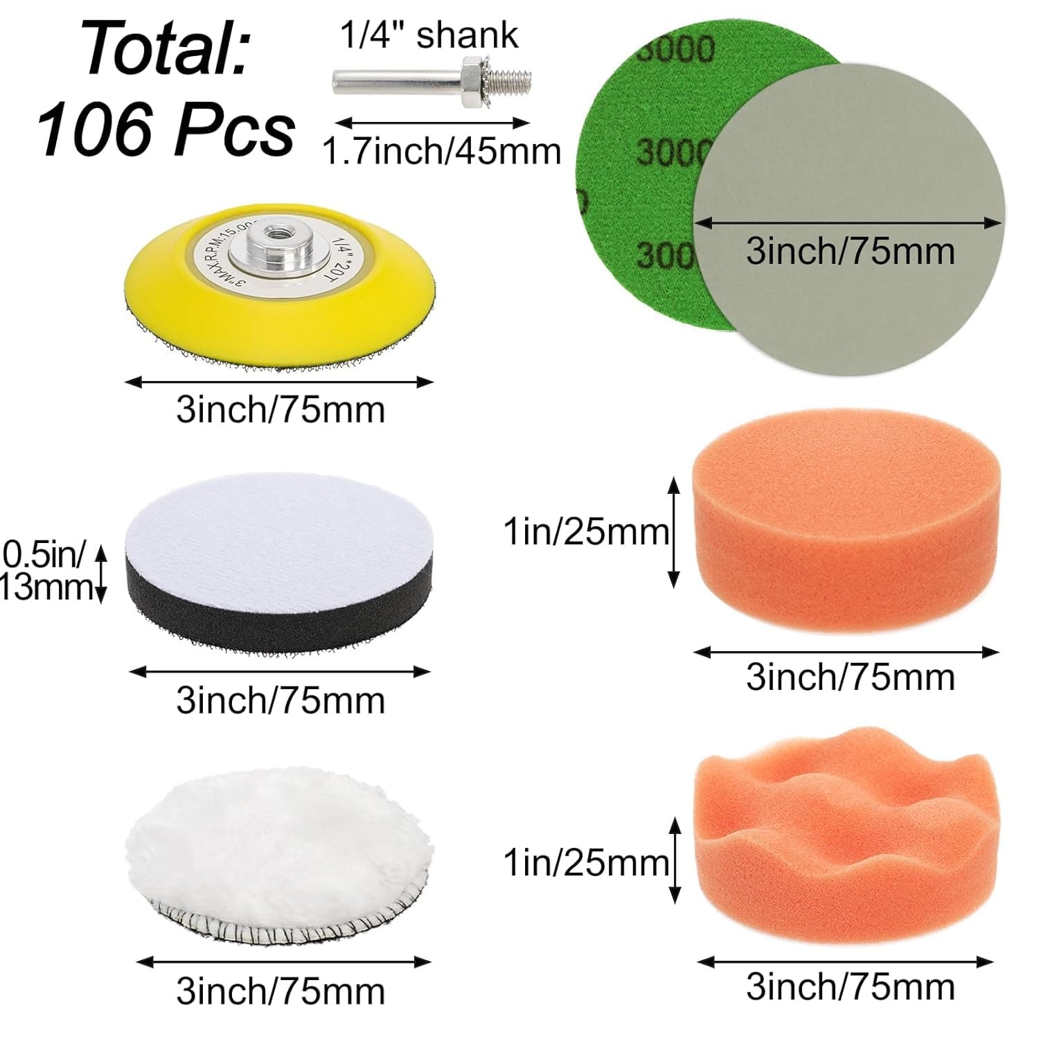 106 Pcs 3 Inch Sanding Discs, Wet Dry Sandpaper Headlight Restoration Kit 800…