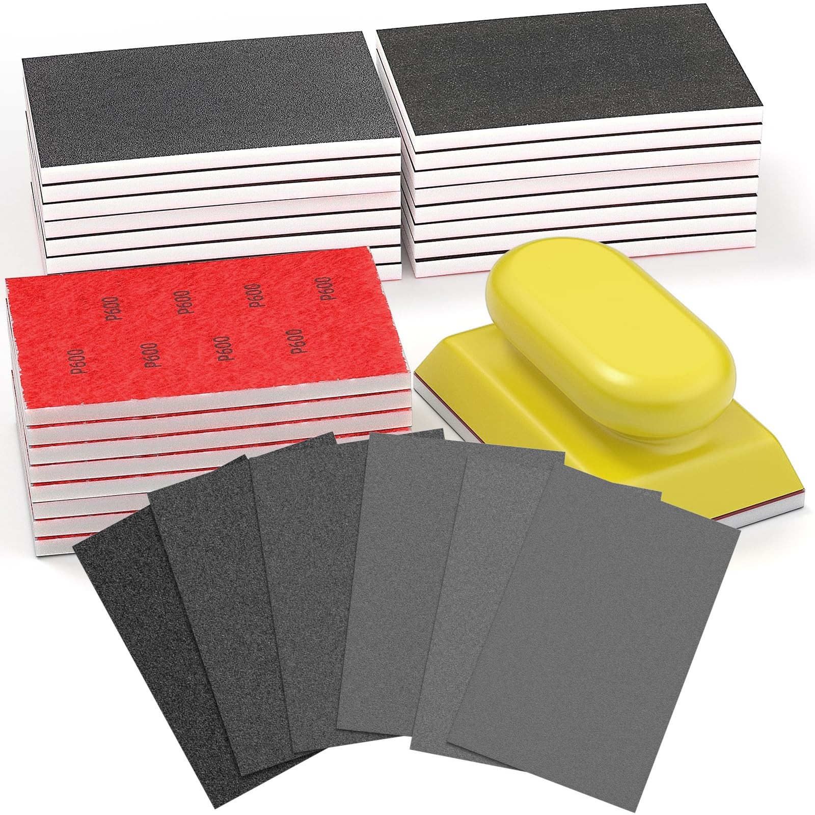 25 PCS Sanding Sponge Set 120600 Grit Foam Blocks Wet Dry Wood Metal
