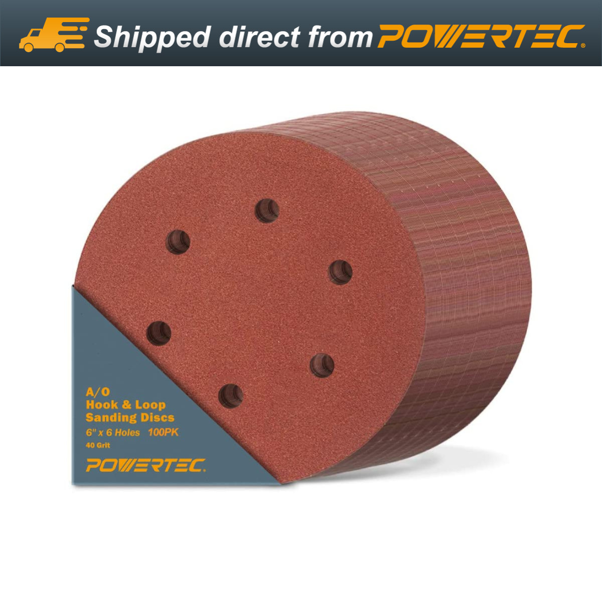 POWERTEC 45208-P4 6 Hole Hook and Loop Sanding Disc 6-Inch AO 80 Grit, 100 PK