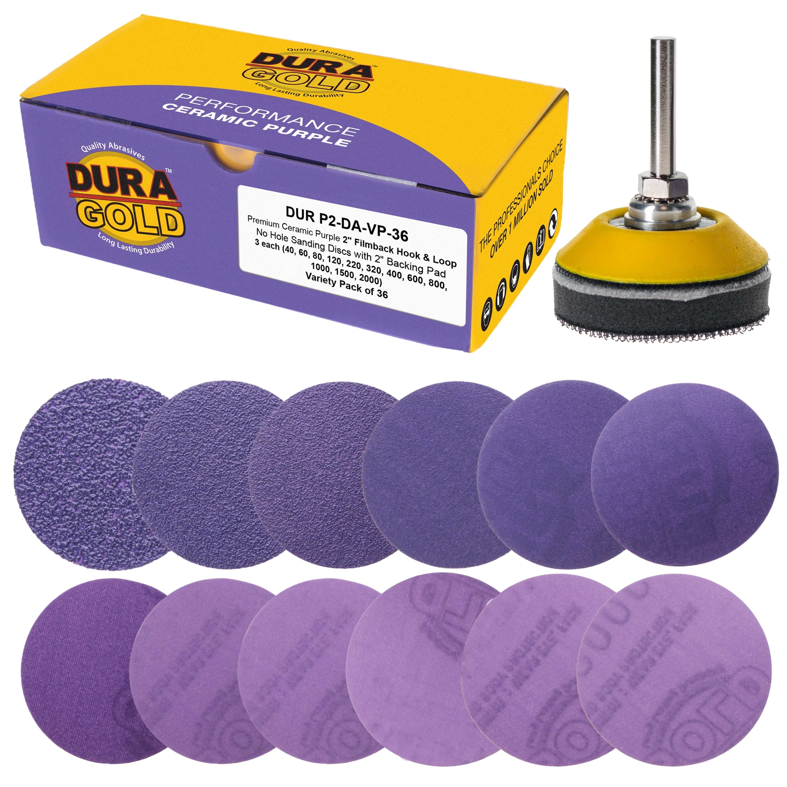2″ Sanding Discs, 36 Disc Variety Pack – Hook & Loop Sandpaper & Drill Plate