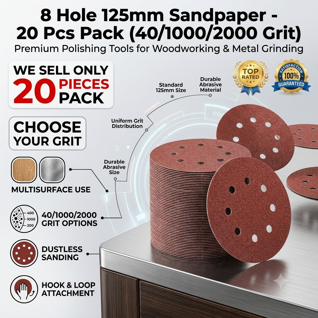 8 Hole 125mm Sanding Discs Sandpaper Set 40–2000 Grit Abrasive Grinding Polishin