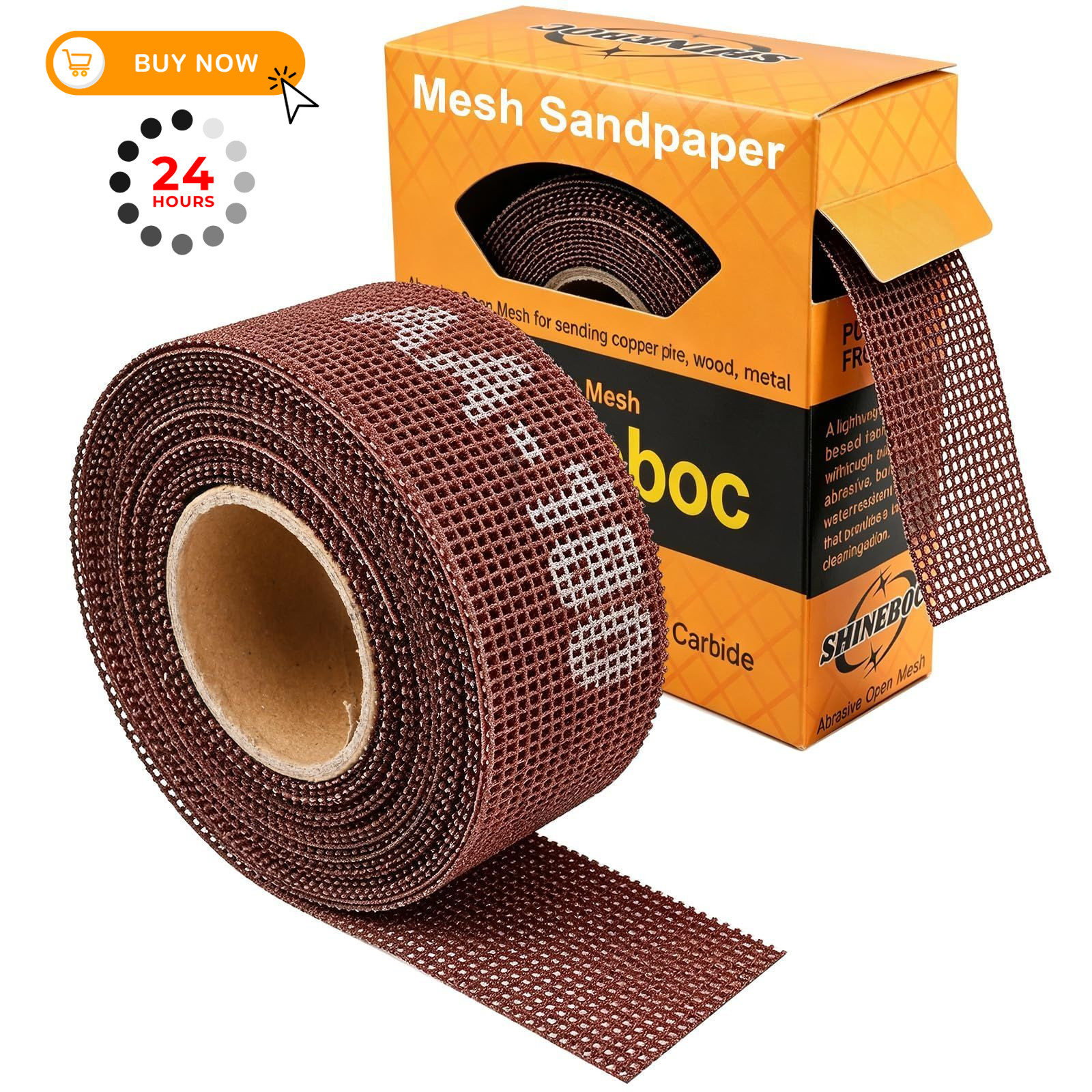 Shineboc 180 Grit Mesh Sandpaper Roll, 1-1/2″ x 11 Yard 38mmx10m, Brown
