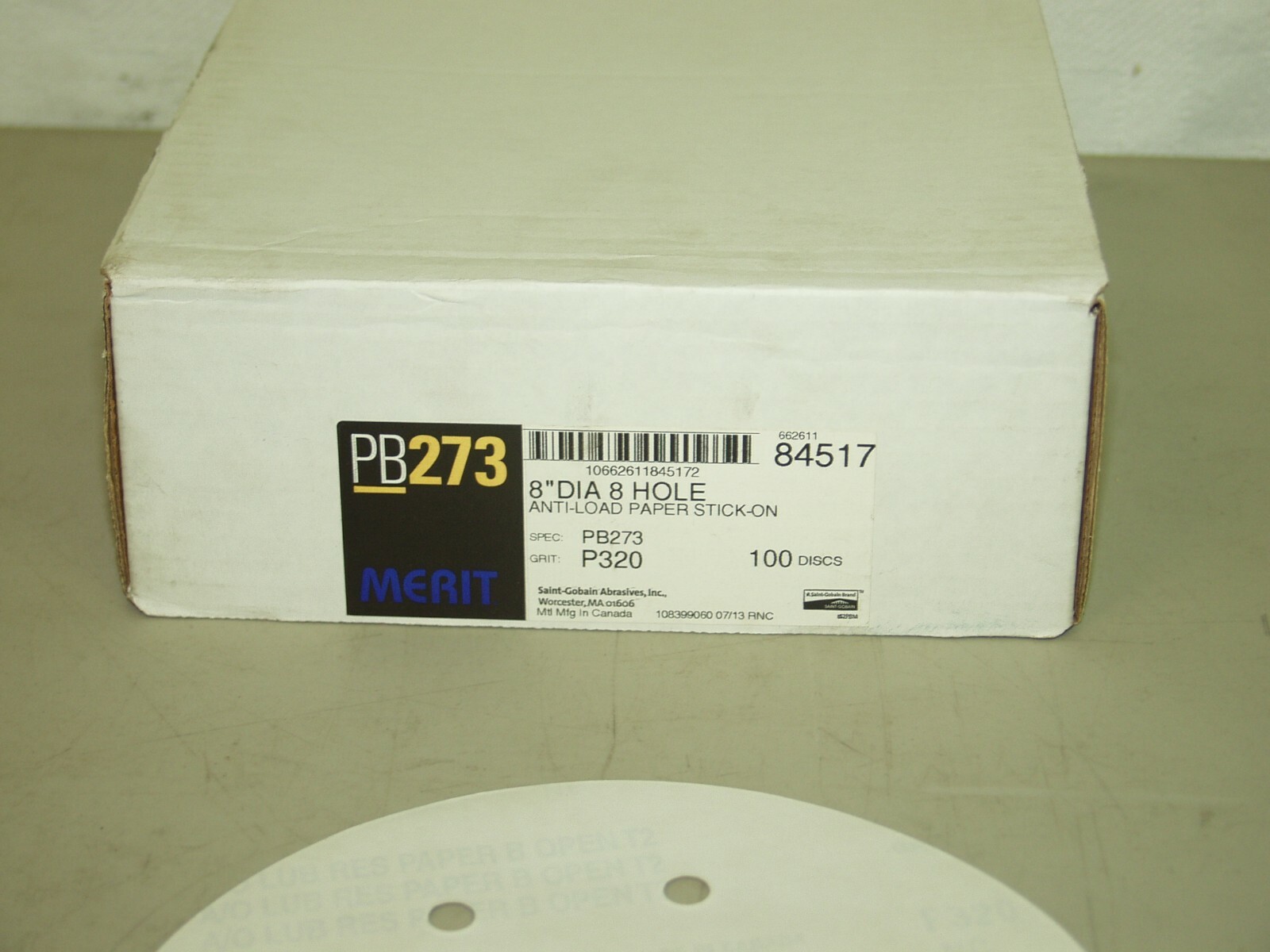 MERIT 84517 8″ 8-HOLE P320 GRIT ANTI-LOAD STICK ON DISCS 100 DISC / BX.