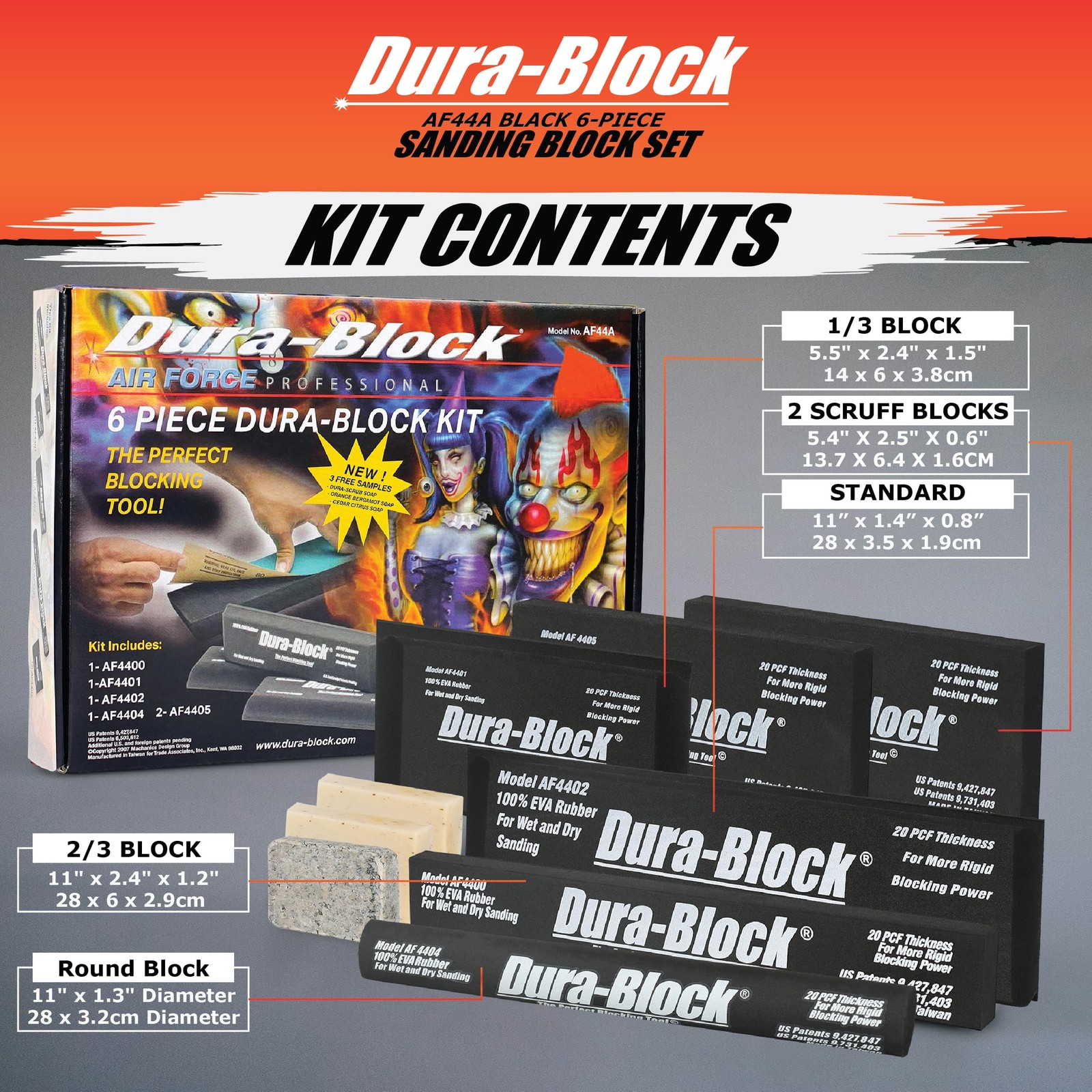 Dura-Block Set 6pc – Flexible EVA Foam Wet or Dry Autobody 1pcs, Black