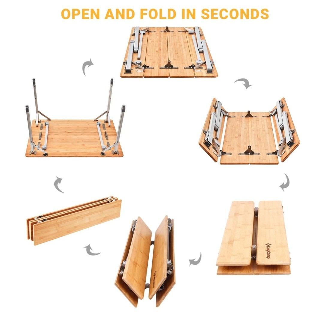 KingCamp Lightweight Stable Bamboo Folding Camping Table Bamboo Outdoor Folding