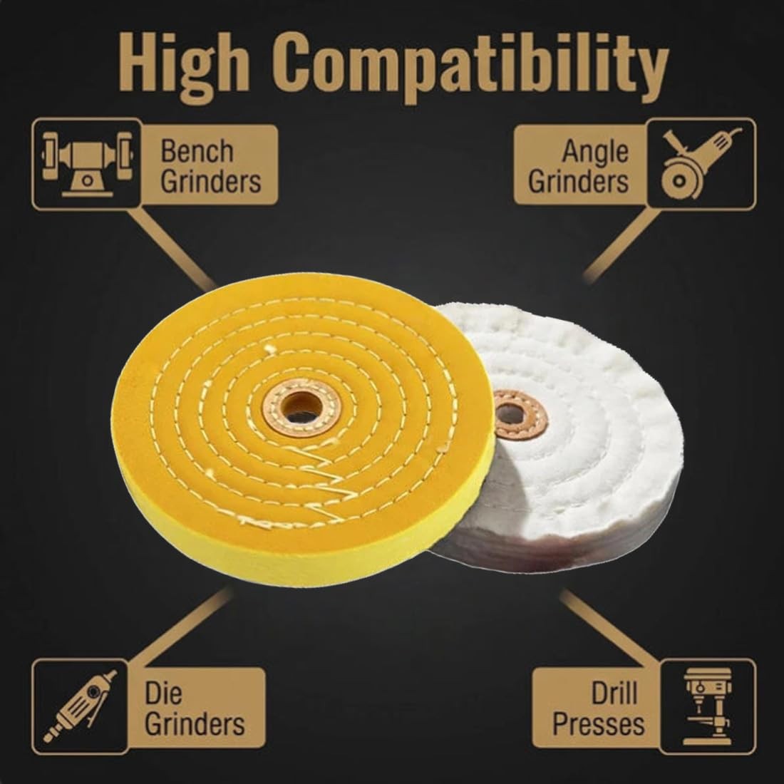 JUNLIXN 6 Inch Extra Thick Cotton Buffing Wheel,70 Ply White Multicolored