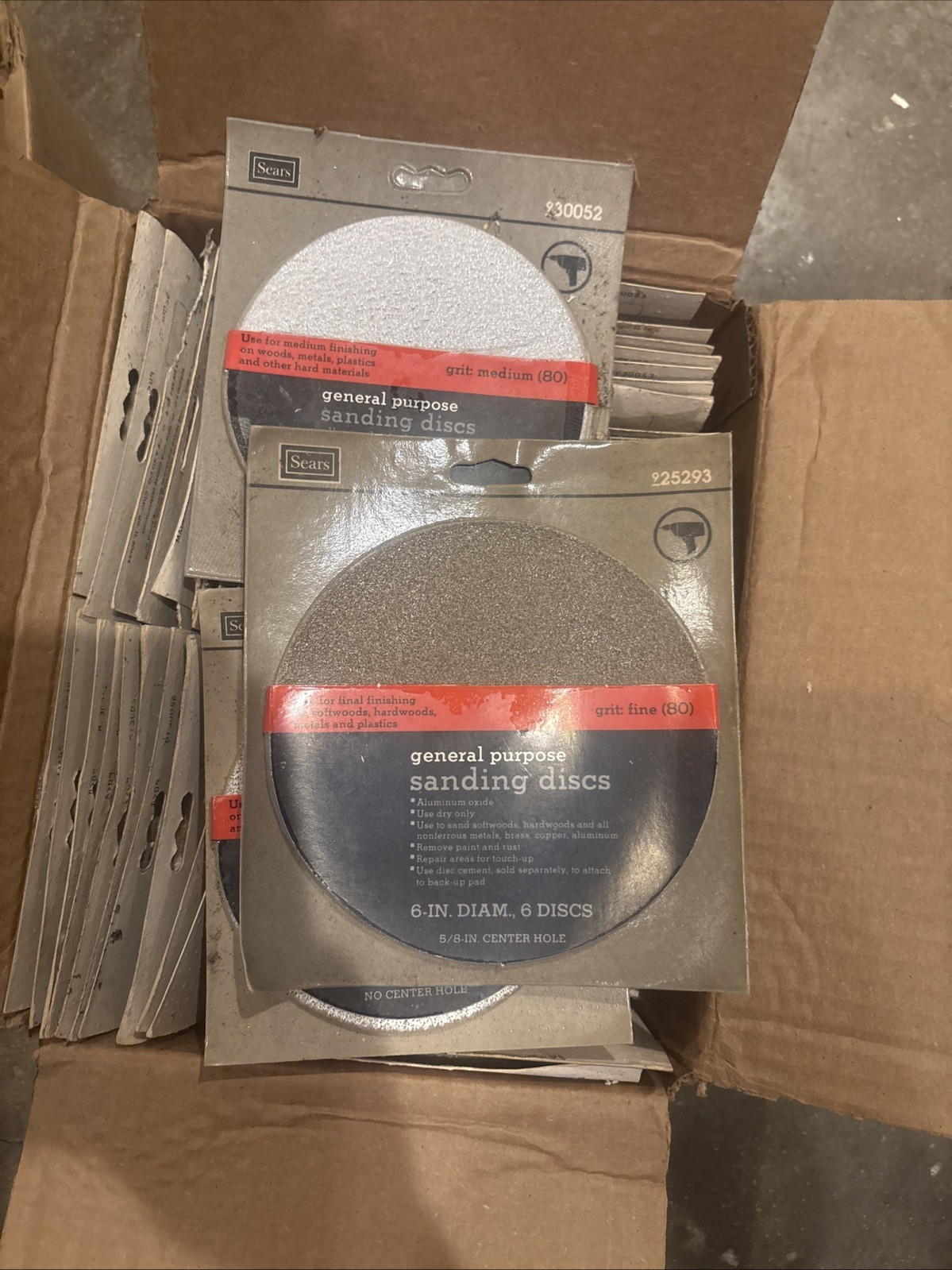 Lot Of 122 Packs Of Various Sizes And Grids Of VTG Sears Sanding Discs