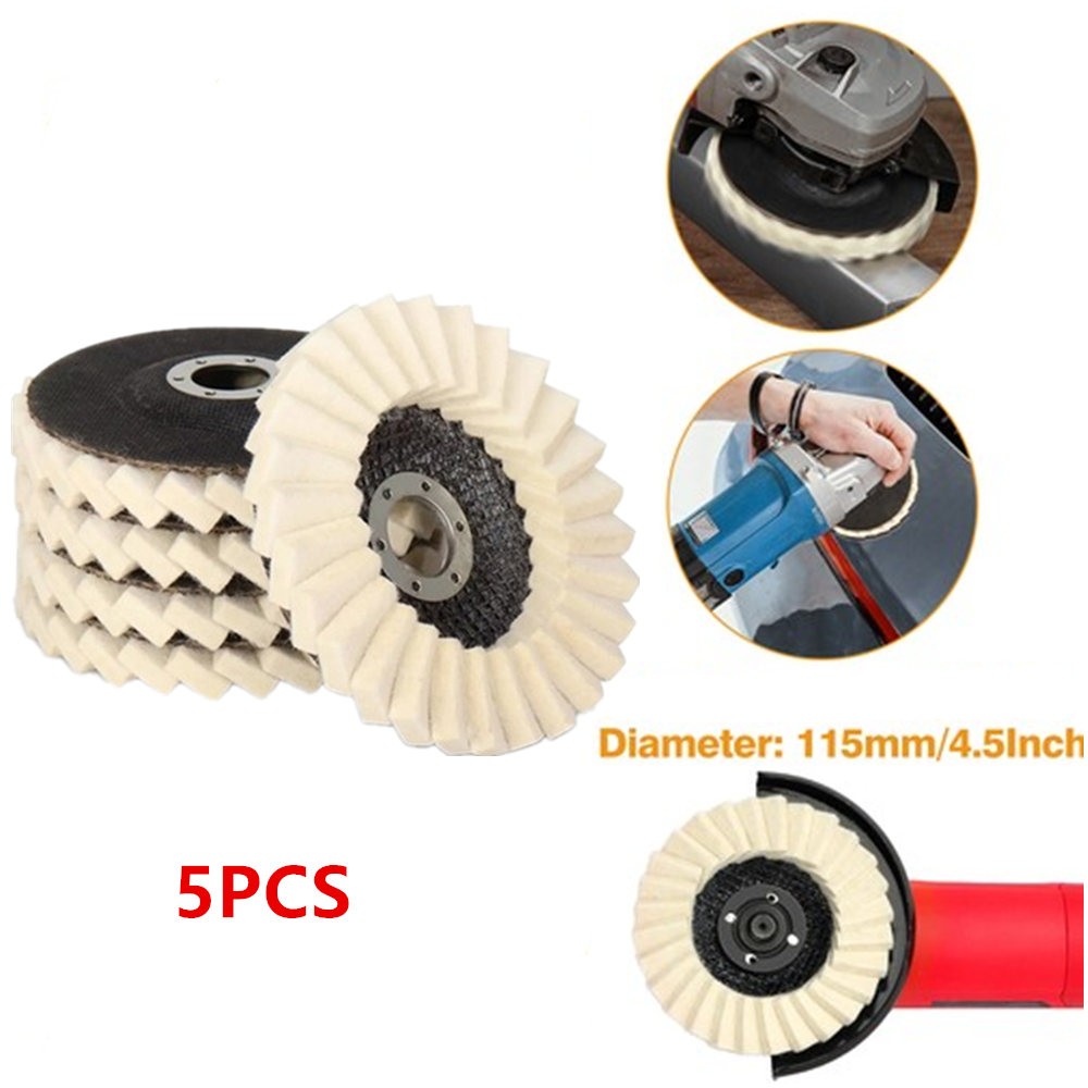 5 Pieces 4.5 Inch Wool Felt Polishing Pad Buffing Wheel Disc Set