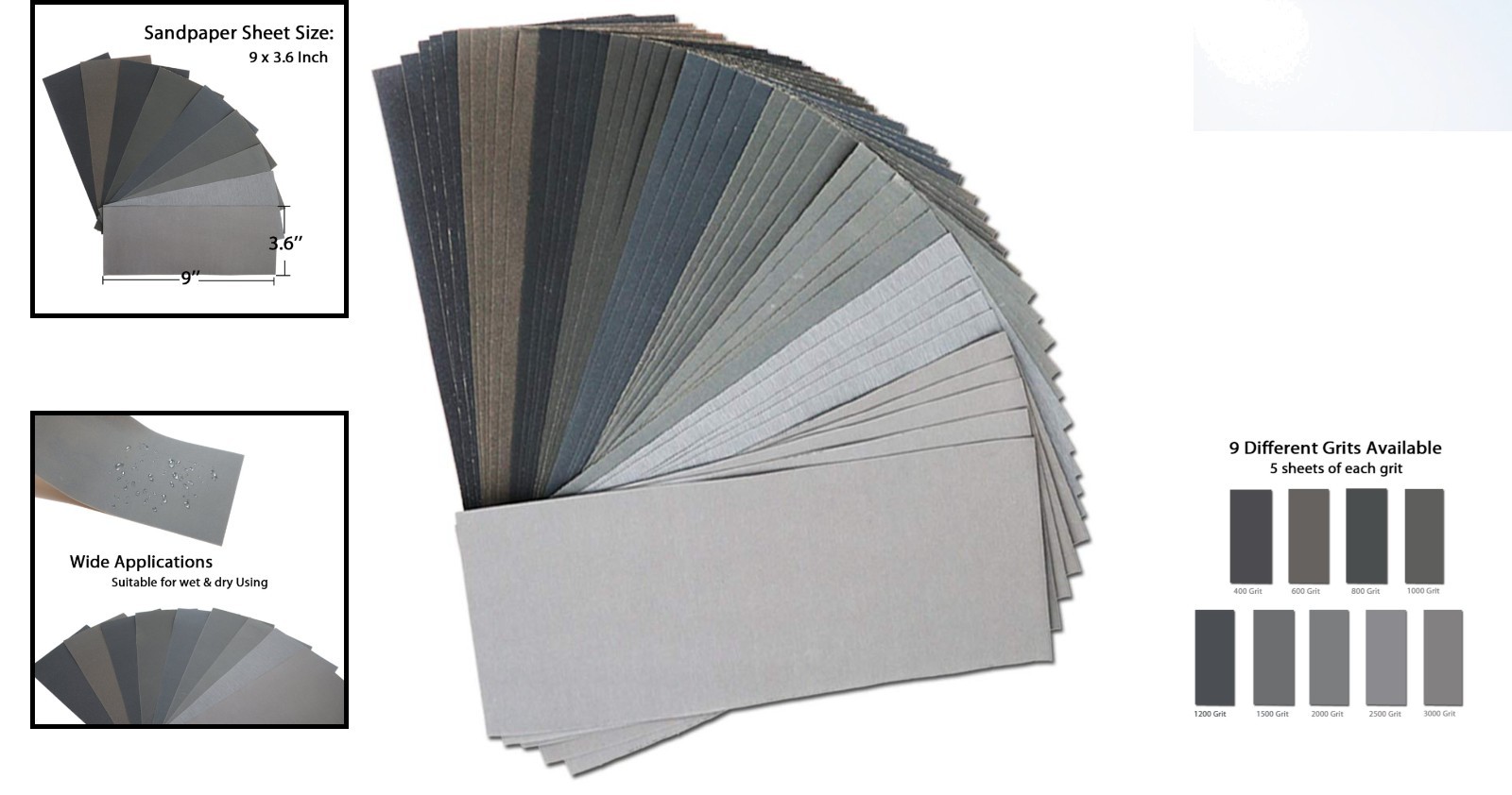 45Pcs Sandpaper Set: Silicon Carbide Grits 400-3000 for All Materials