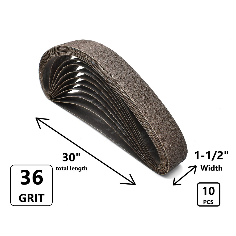 Hardin HPG36-10 1-1/2″ x 30″ Aluminum Oxide Sanding Belt, 36 Grit Pack of 10