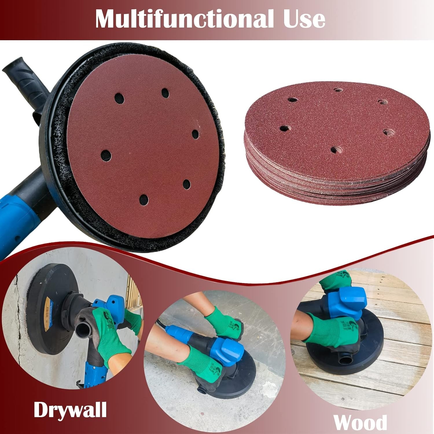 50 PCS 9 Inch 6 Hole 120 Grit Drywall Sanding Discs – 9″ Hook & Loop Aluminum…