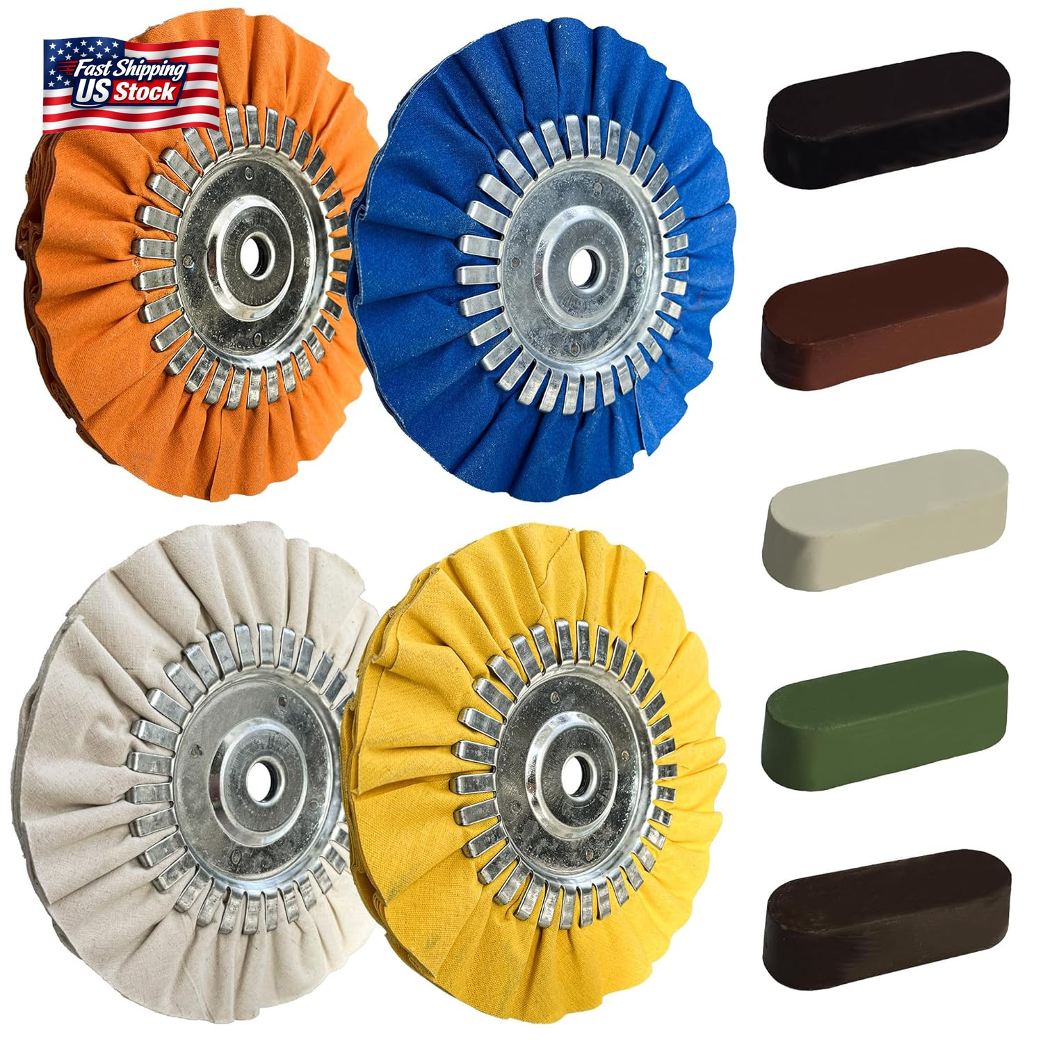 8″ Airway Buffing Wheel Kit – 9Pcs Aluminum Metal Polishing Set with 5/8″ Arbor