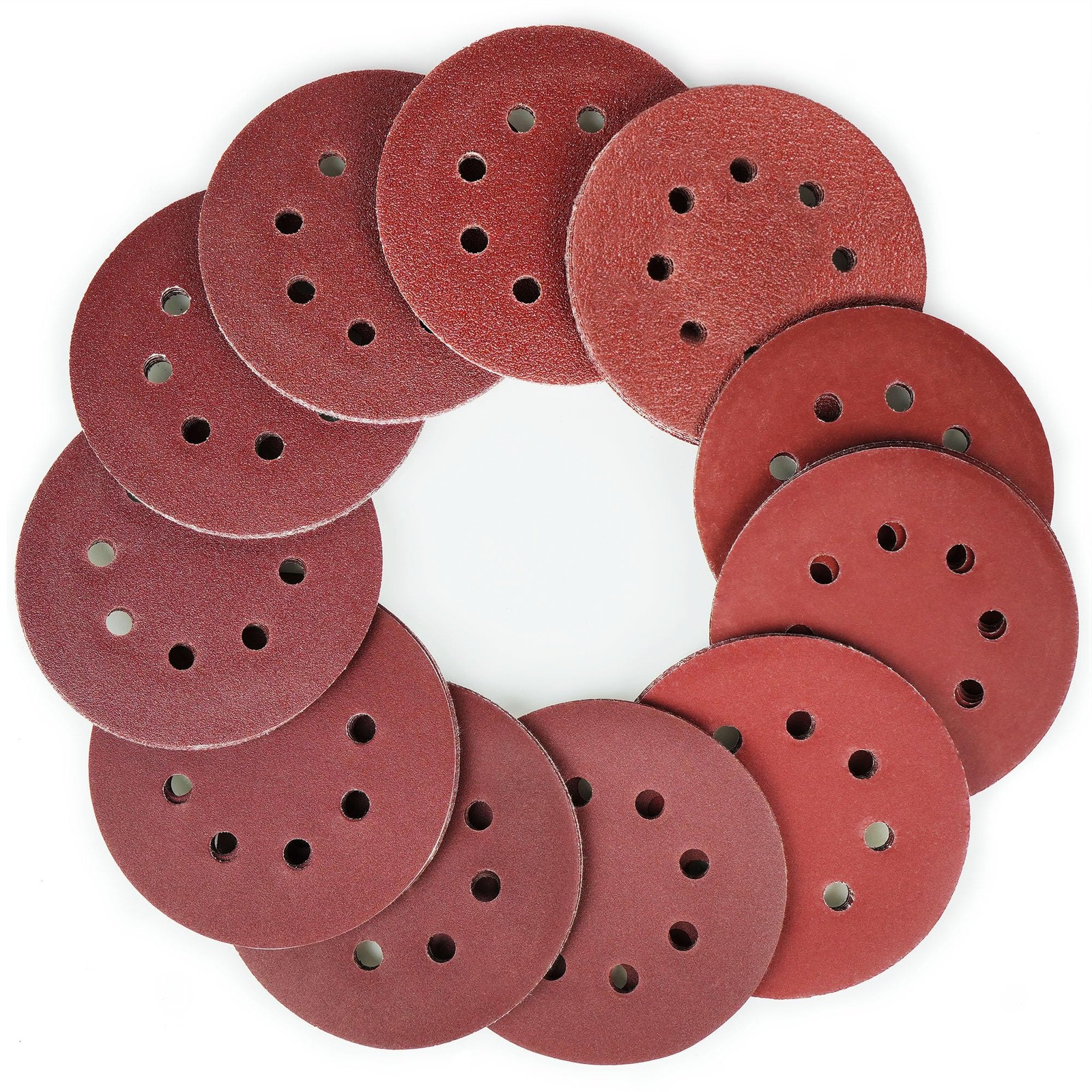 LotFancy 110 PCS 5 Inch 8 Hole Sanding Disc, 40 60 80 100 120 5 inches, Brown