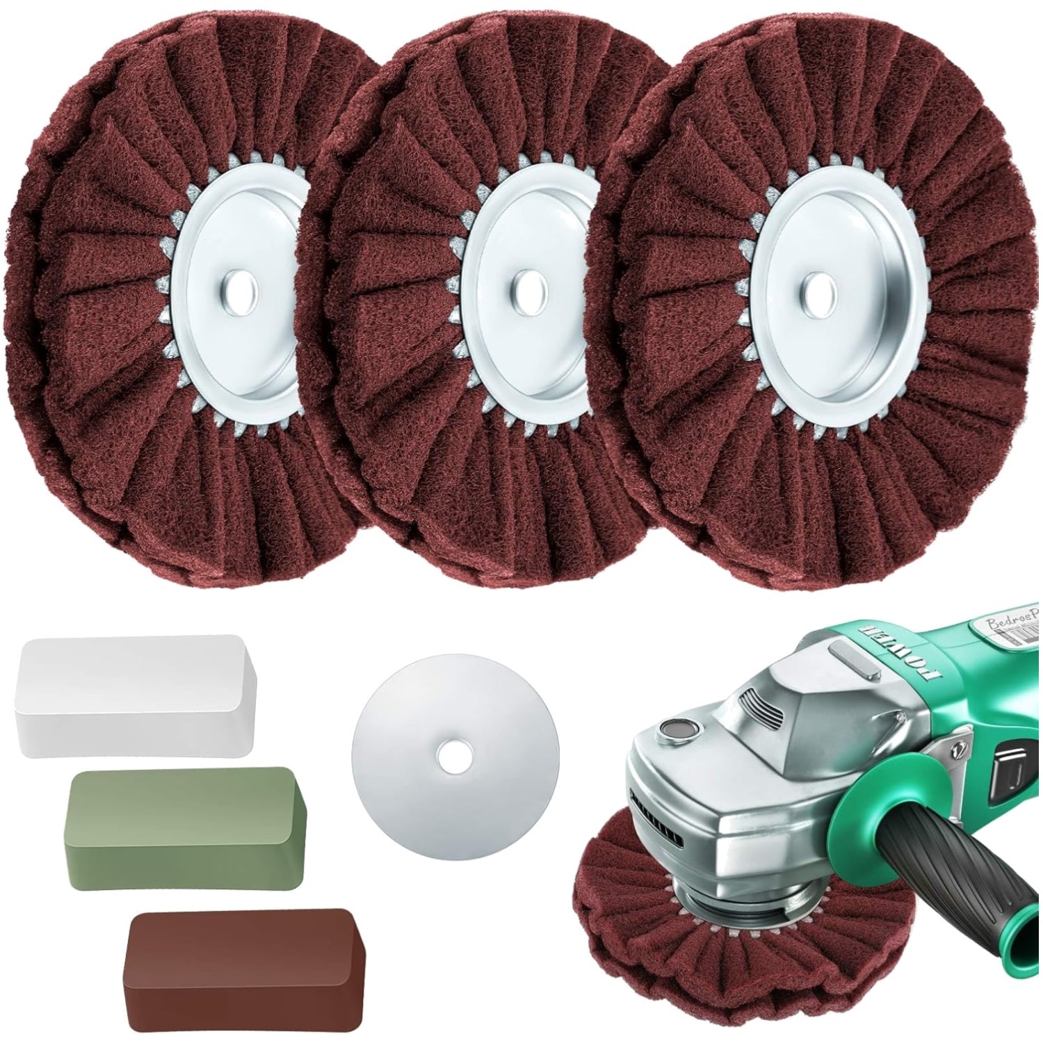 7 Pcs 8″ Airway Buffing Wheel Kit in Diameter 5/8″ in Arbor Hole, Aluminum Metal