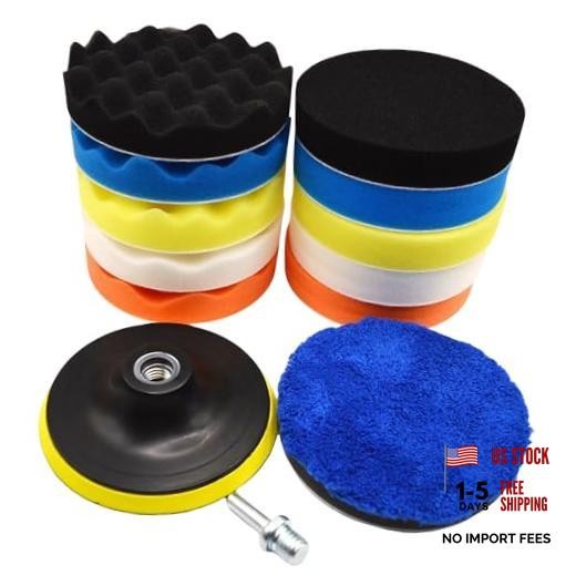 12Pcs 5inch Foam Buffing Polishing Pads Kit, with Coral Fleece Pad, 12Pcs-5inch