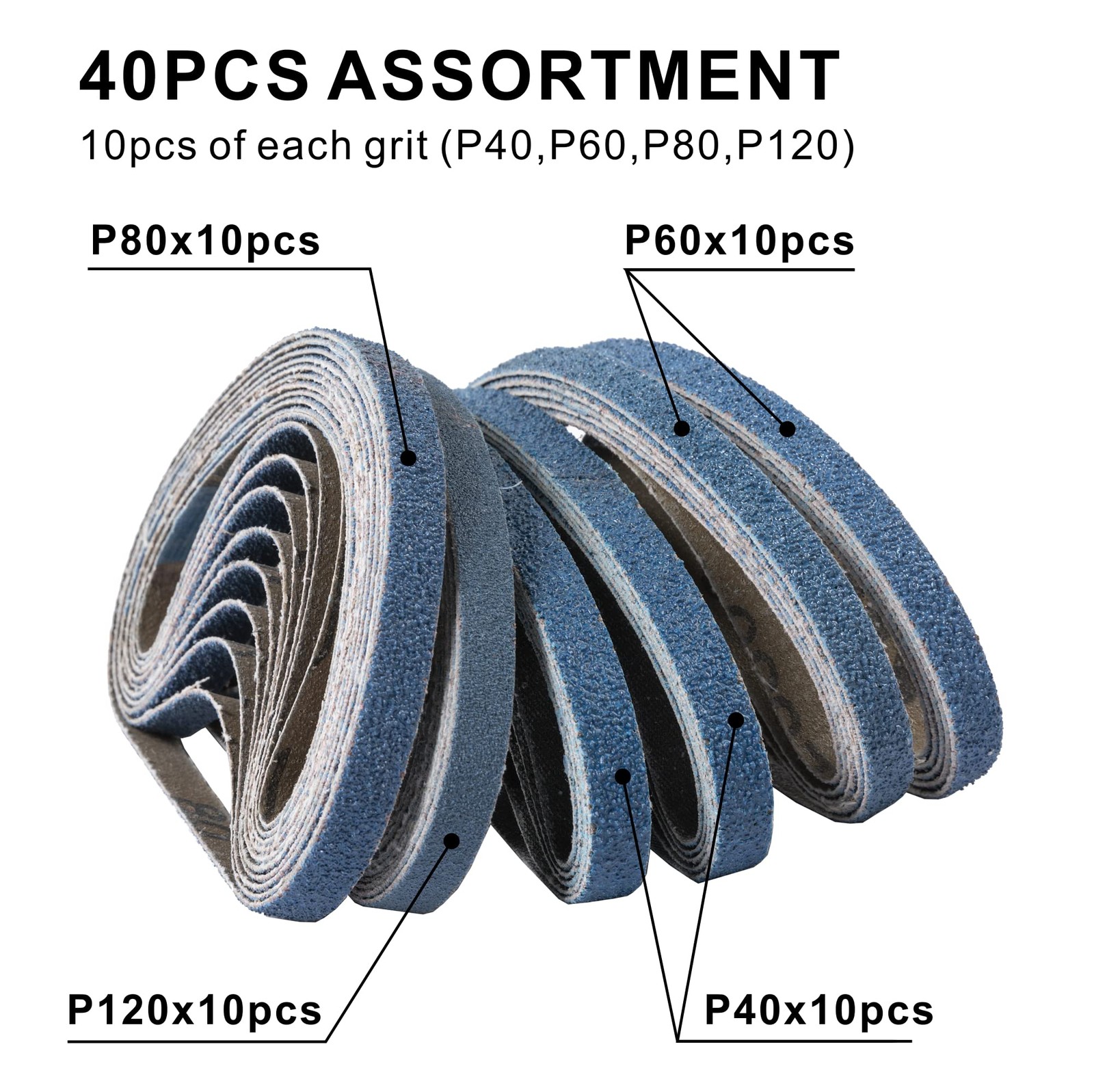 3/8 x 13 Inch Zirconia Sanding Belts, 40PCS Assorted Grits #40/#60/#80/#120, …