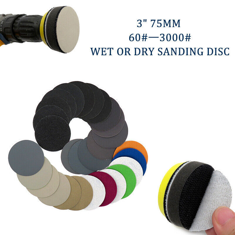 75mm 3″ Wet and Dry Sanding Disc 60-3000 Sandpaper Pads Hook&Loop 10pcs/pack UK