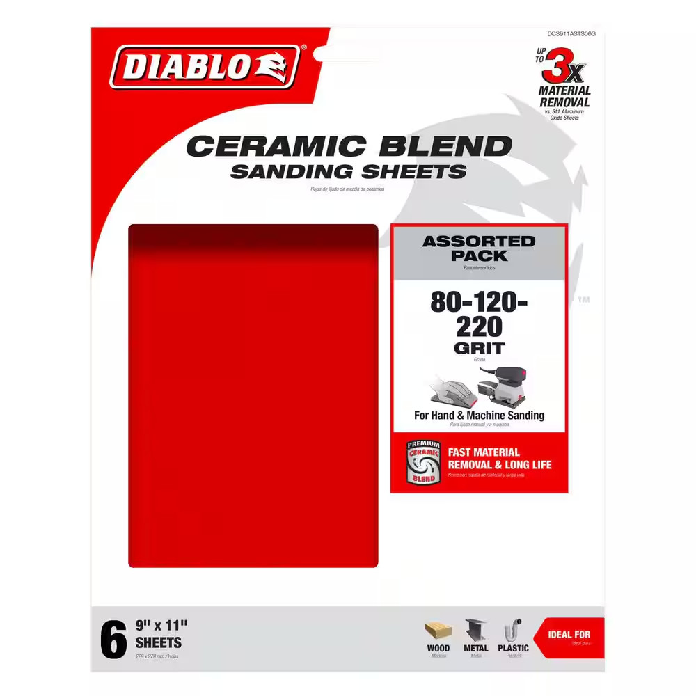 9 In. X 11 In. Assorted Pack 80, 120, and 220 Grit Course, Medium, and Ultra Fin