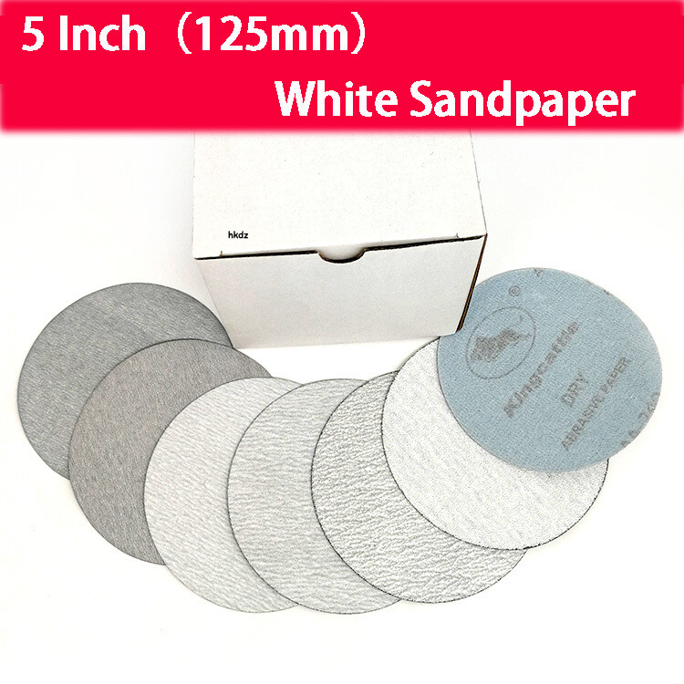 5″ Inch 125mm White Sanding Disc Dry Use Hook & Loop Sandpaper 60#、80#-1000 Grit