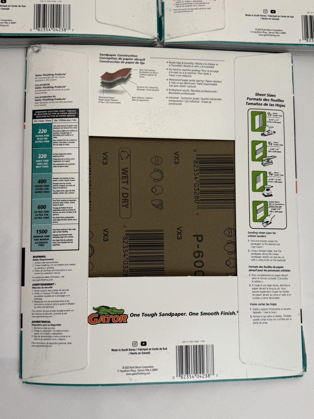 3 pk Gator 600 Grit Ultra Fine Waterproof Sandpaper 75pcs 9″x11″