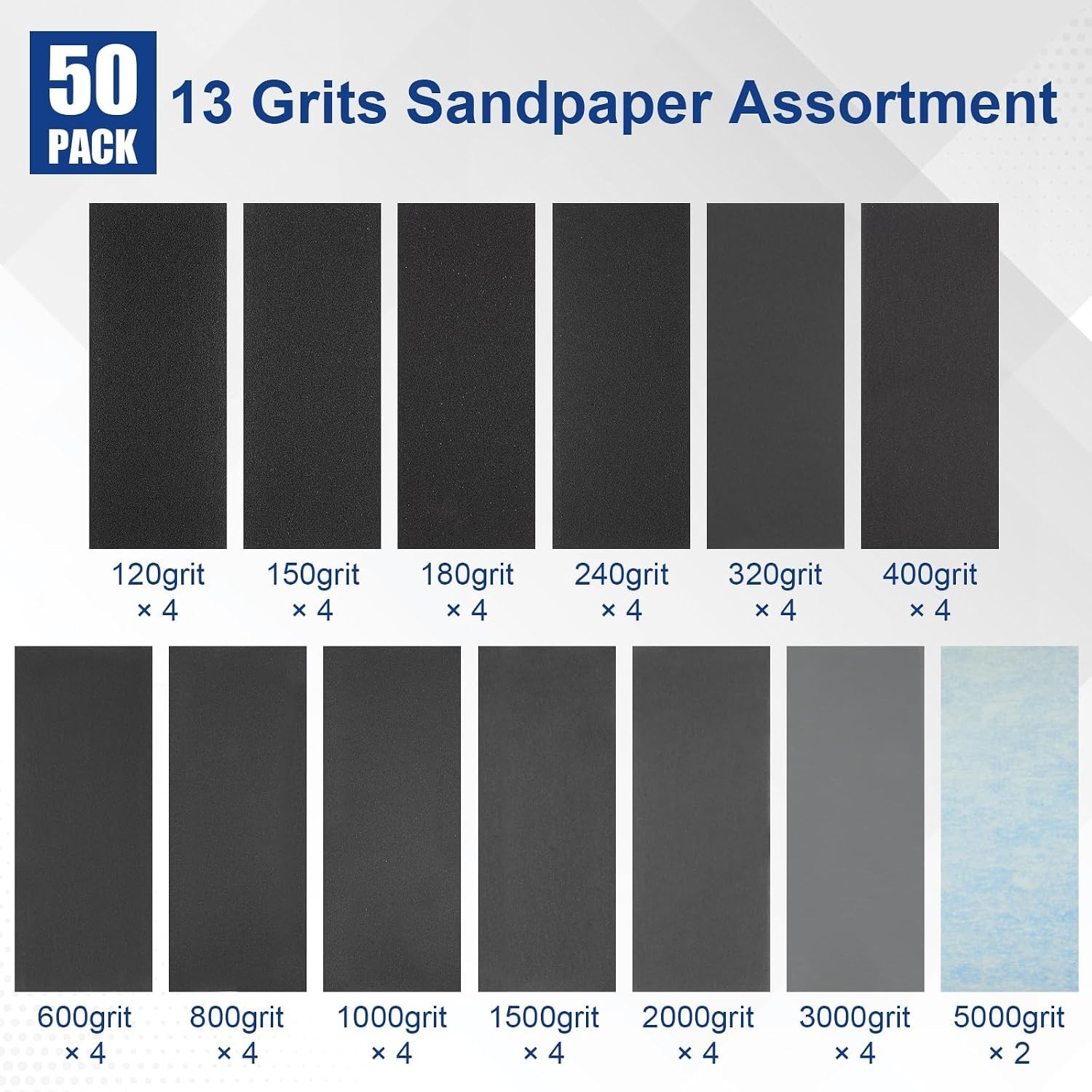 50Pcs Sandpaper Sand paper Sheets Assortment Wet Dry Wood Metal 120-3000 Grit