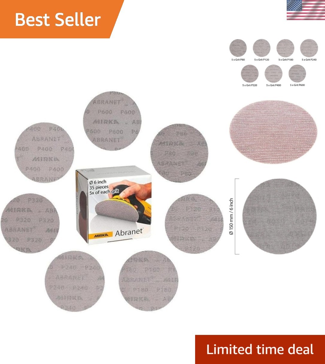 Abranet 6-Inch Sanding Discs – Hook and Loop Mesh Orbital Sander Pads, Dust-F…