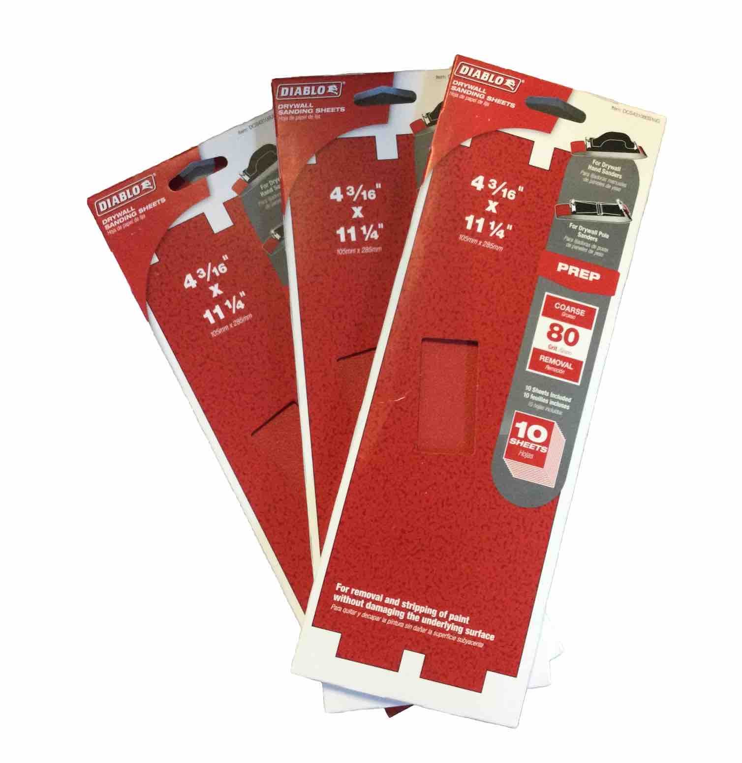 NEW! 3 Pack 10pk Diablo 80 Grit Ceramic Blend Drywall Sanding Sheets (P)