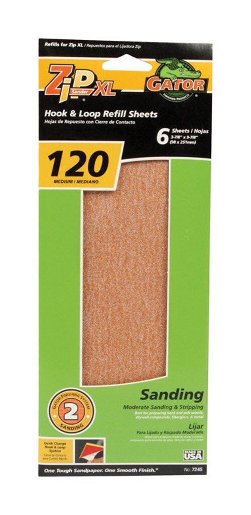 Gator 7245 120-Grit ZipXL Medium Sanding Sheets 11.25×3.5″ (Pack of 6)
