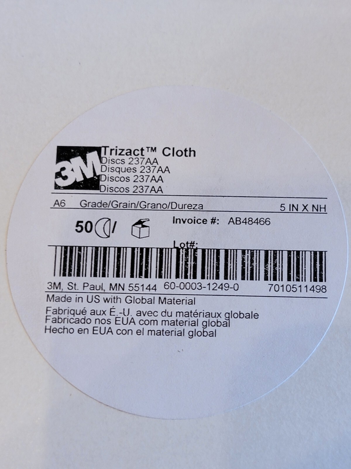  Custom 3M Trizact 237AA discs A6 grade 5in 50 pack FREE SHIPPING