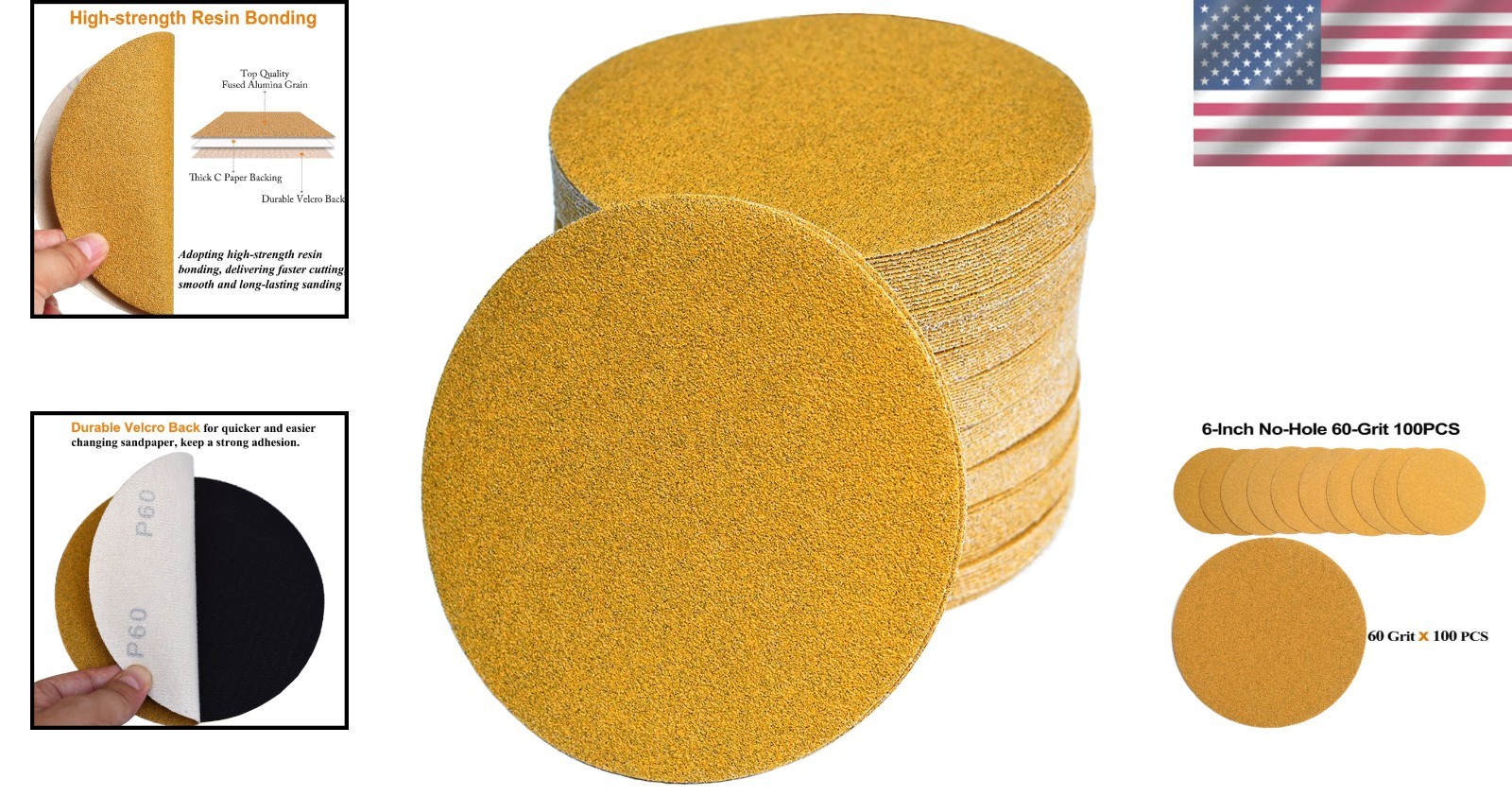 Durable 60-Grit Aluminum Oxide Sanding Discs – 100-Piece Set for Versatile Use