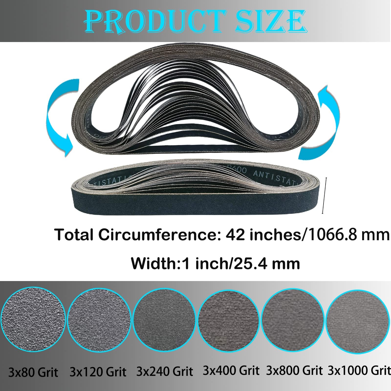 18 PCS 1 x 42 Inch Silicon Carbide Sanding Belts Assortment- 80, 1×42, Black
