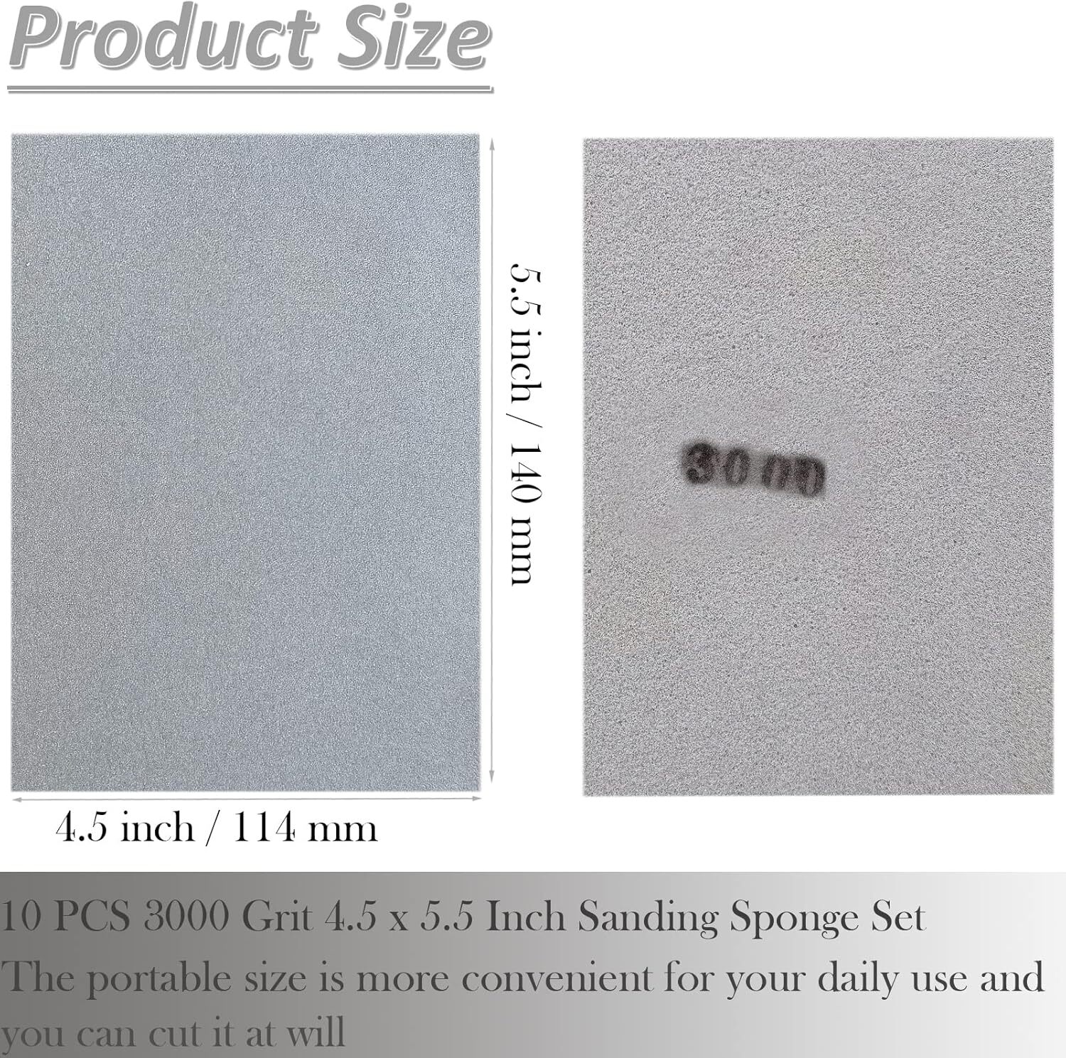 10 PCS 3000 Grit 4.5 X 5.5 Inch Sanding Sponge Set, Wet or Dry Hand Sanding Spon