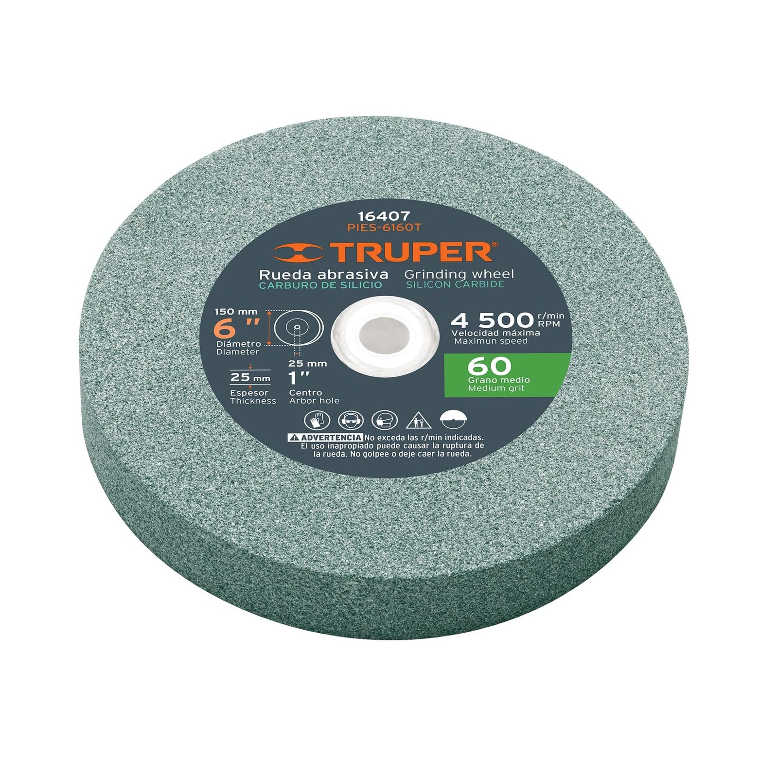 Truper Silicon Carbide Grinding Wheel for Grinder, 6-Inch OD x 6 inches