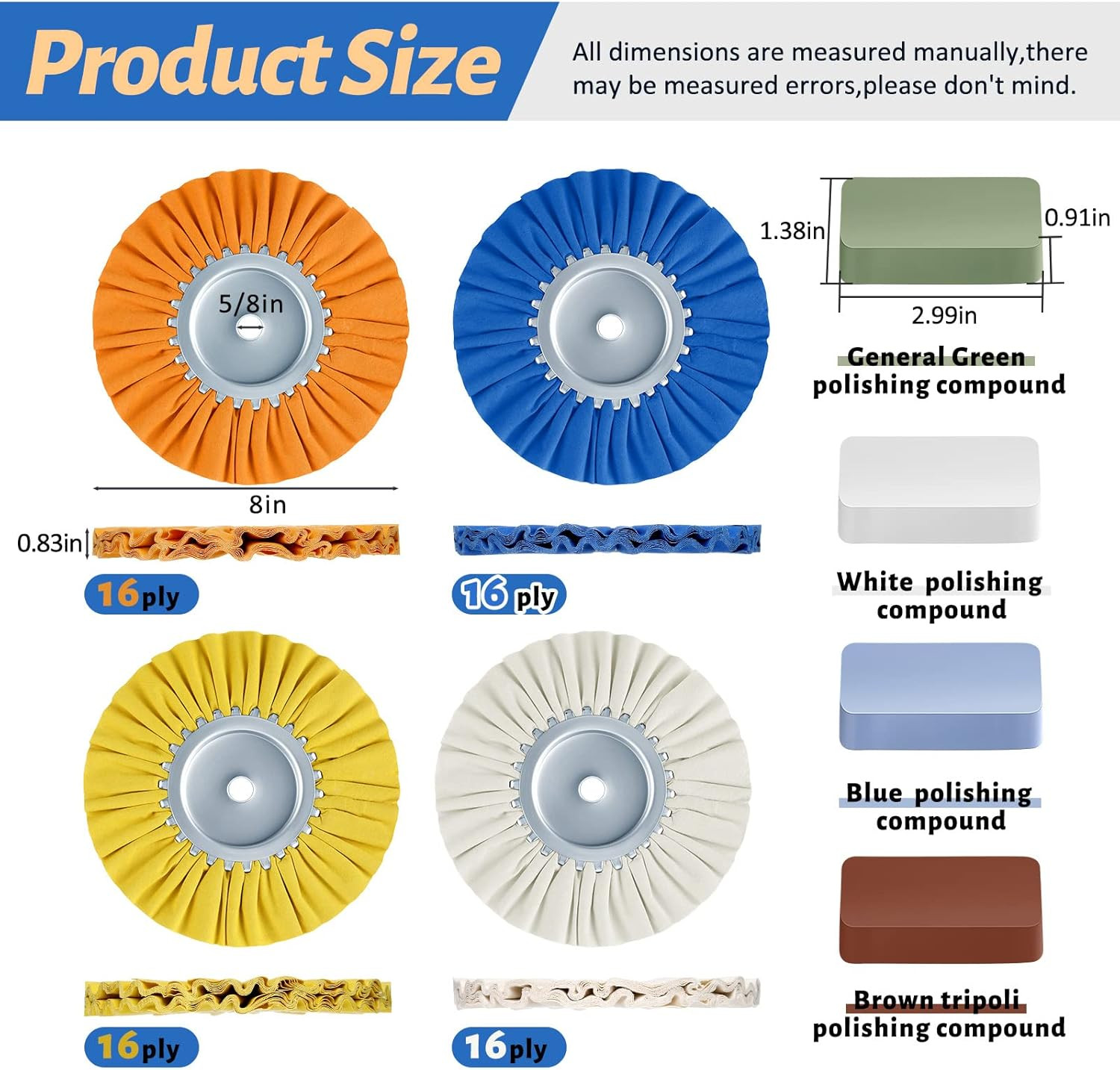 8 Pcs 8″ Airway Buffing Wheel Aluminum Polishing Kit Safety Flange in Diameter 5