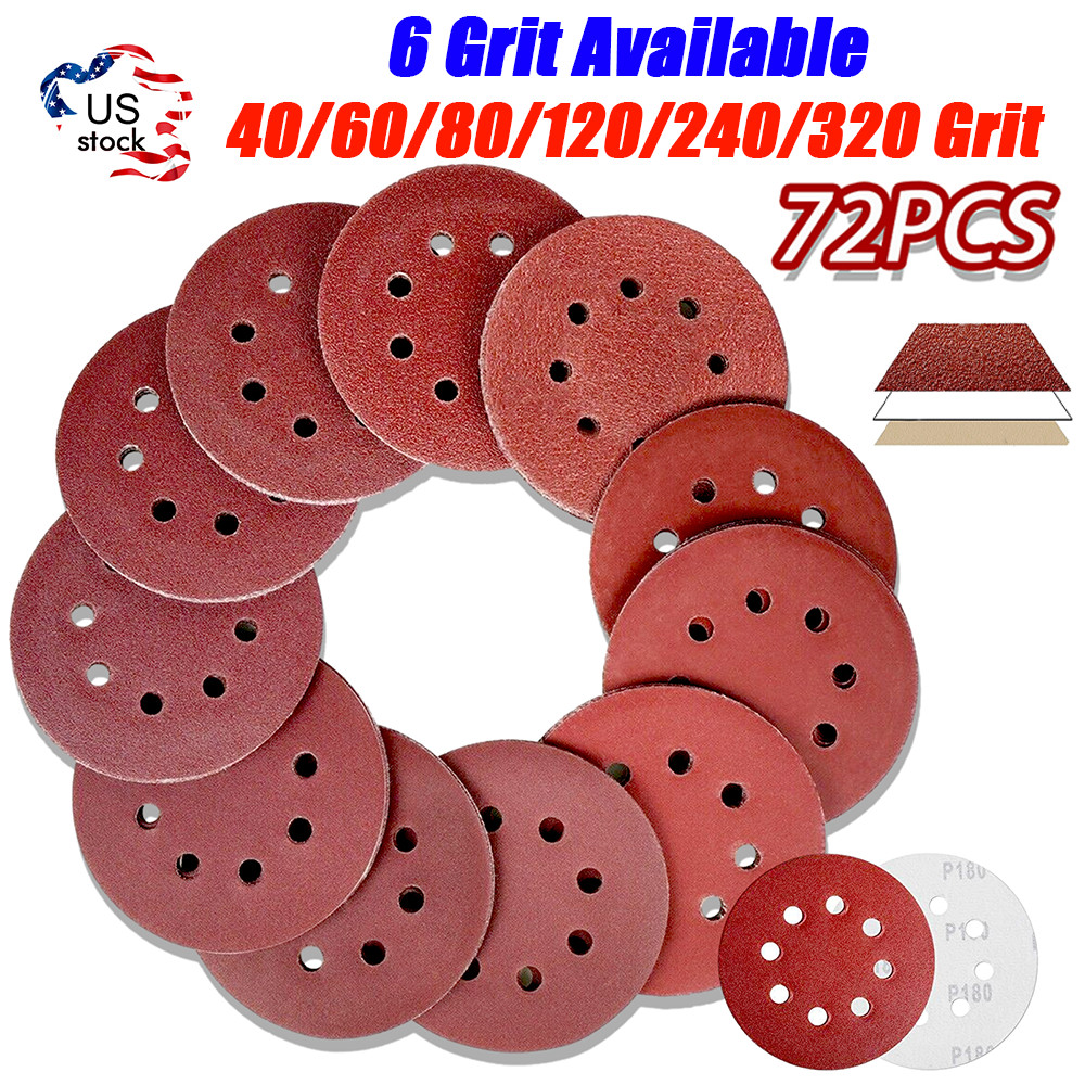 72PCS Sanding Discs 40 60 80 120 180 240 320 Grit 125mm 5inch Orbital Sander Pad